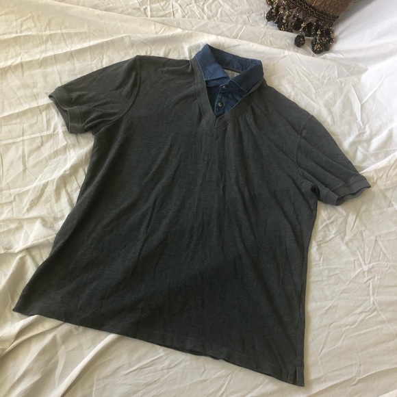 Brunello Cucinelli Denim Popover Vneck Polo S Gray - Picture 3 of 16